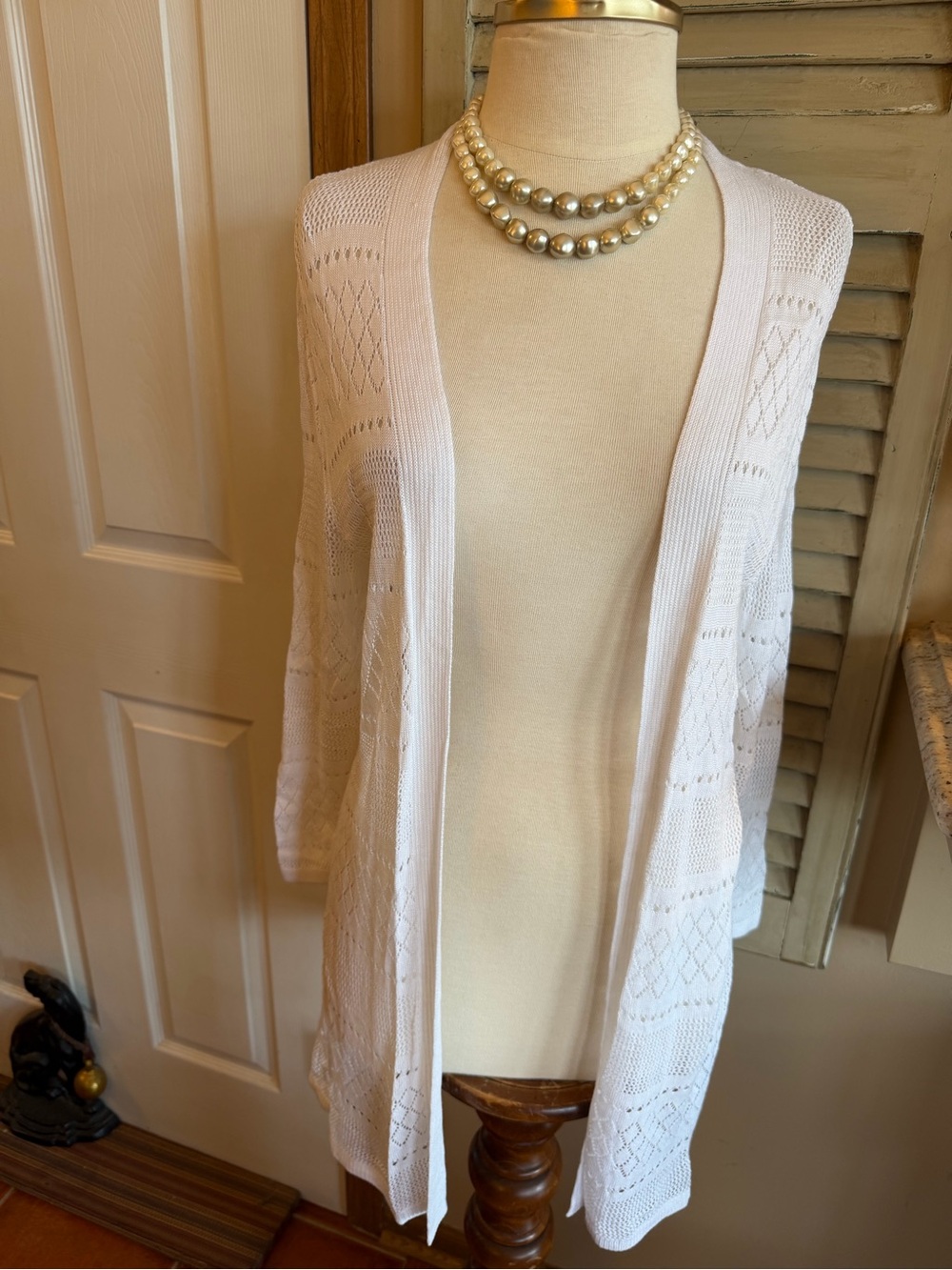 croft & barrow White Open-Front Knit Cardigan